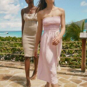 J. Crew Strapless Smocked Linen Dress in Frosty Lavender Size Large NWT